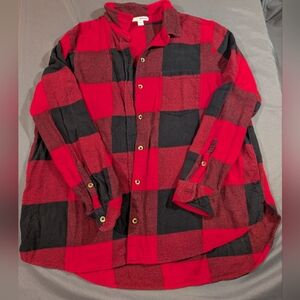 Red and Black Plaid women Shirt